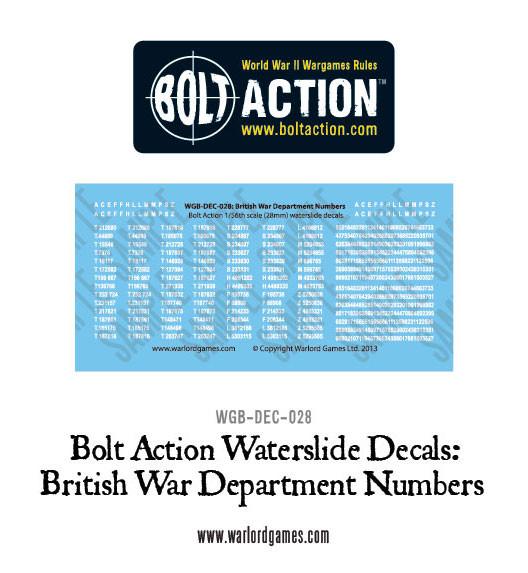 Bolt Action British War Department  numbers decals Sale